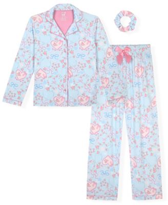 Girls' 7-16 Milky Print Coat Pajama with matching Scrunchie, 3-Piece Set 