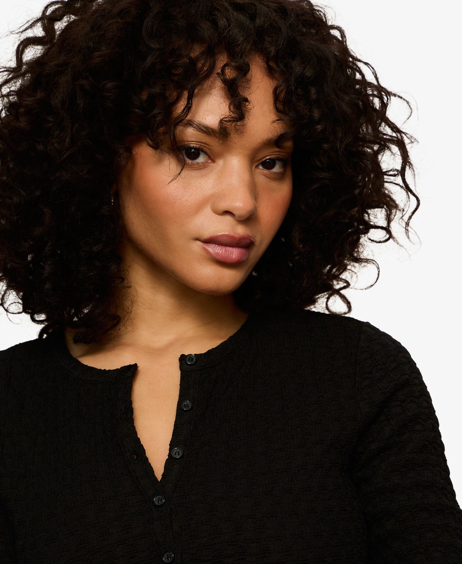 Women's Not So Basic Textured Long-Sleeve Henley Top