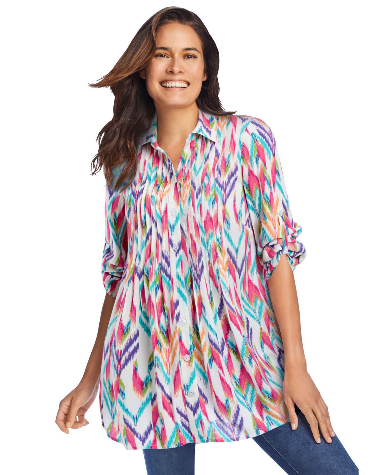 Plus Size Within Rayon Pintucked 7-Day Tunic Blouse