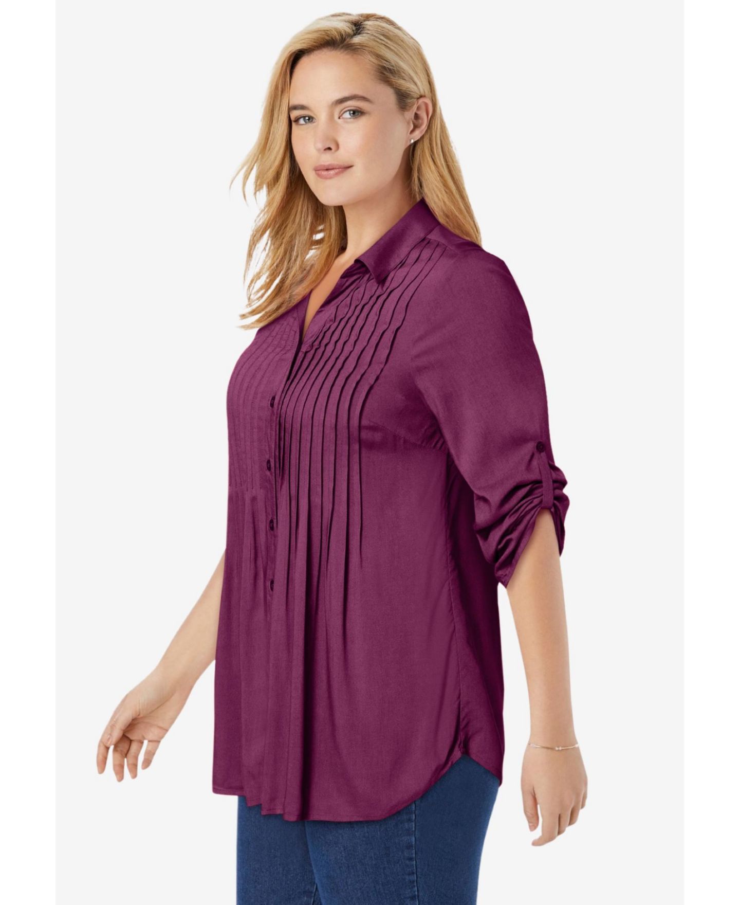 Женская блузка Woman Within Within Rayon Pintucked 7-Day Tunic Blouse, цвет: Глубокий бордово-красный, вариант 1 — фото 6