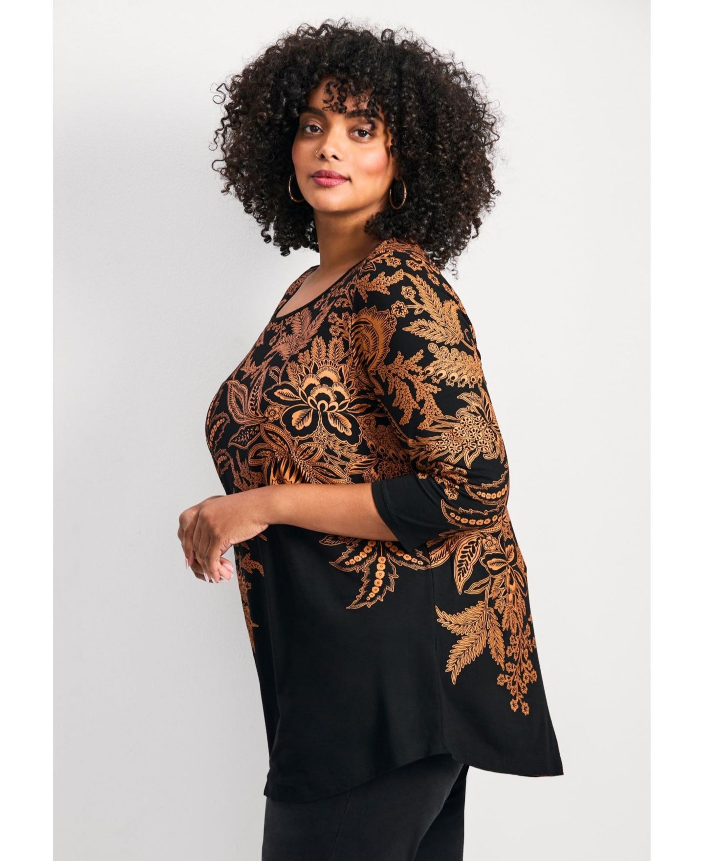 Женский топ Avenue Plus Size Millie 3/4 Sleeve, цвет: Чёрный — фото 4