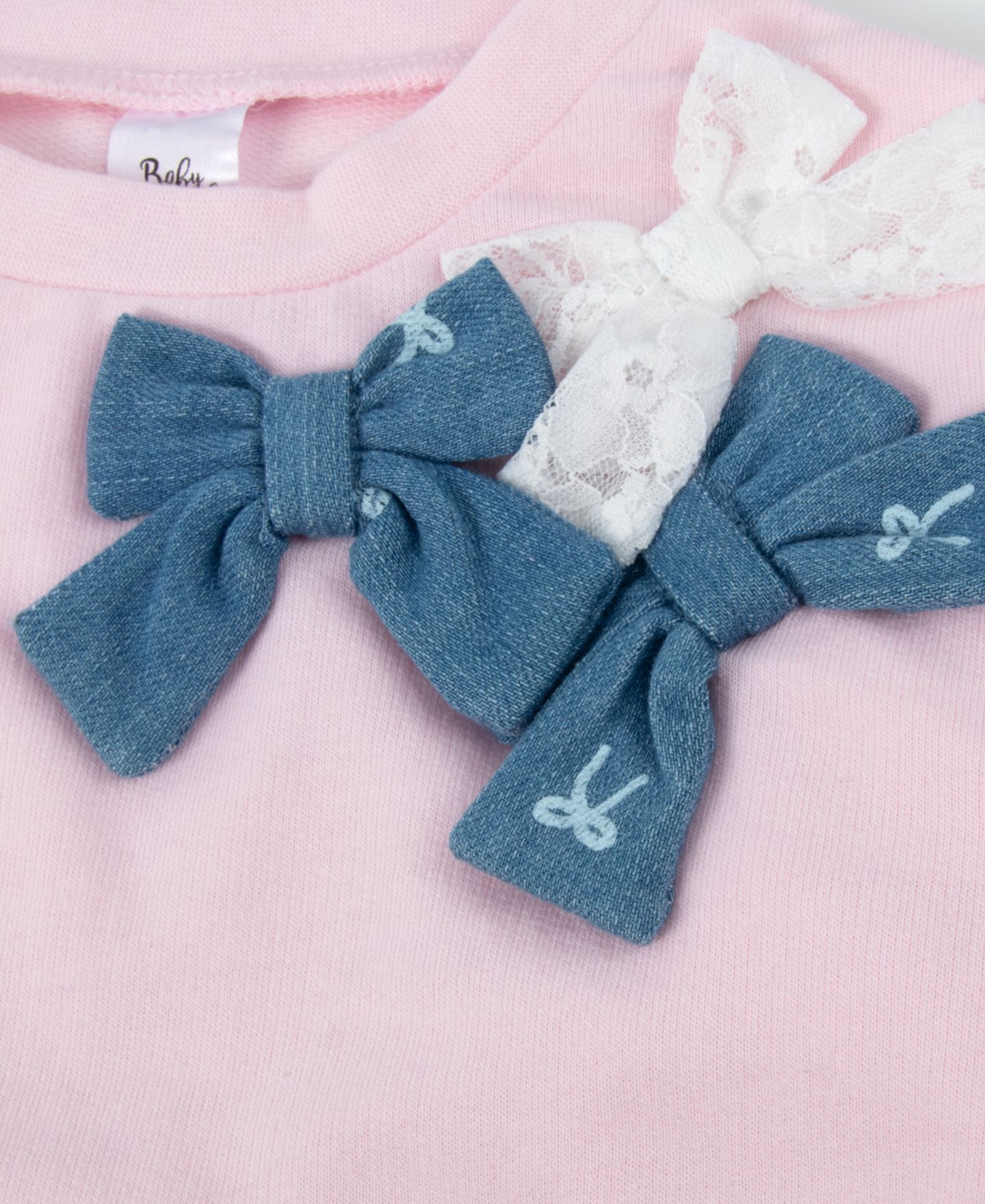 Baby Essentials Baby Girls' Bow Cotton-Blend Long-Sleeve Sweatshirt and Flare Pants, 2-Piece Set, цвет: Розовый / Синий — фото 3