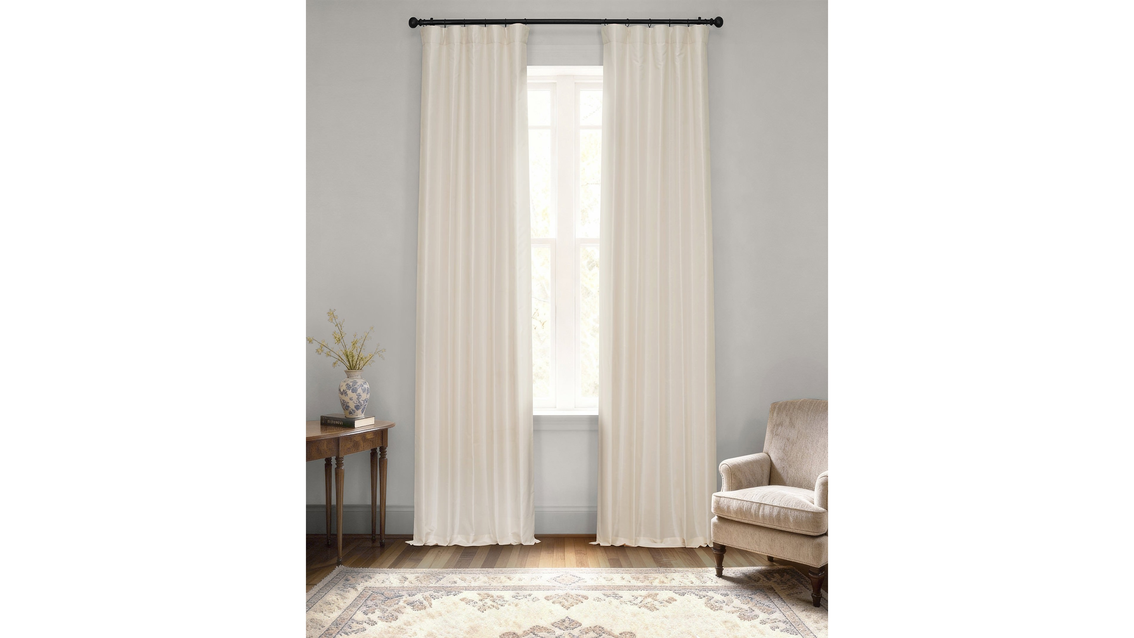 Half Price Drapes Off White Vintage Textured Faux Dupioni Silk Blackout Curtain