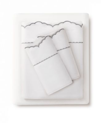 Brielle Scalloped Edge 300-Thread Count Cotton 4-Piece Sheet Set, Queen