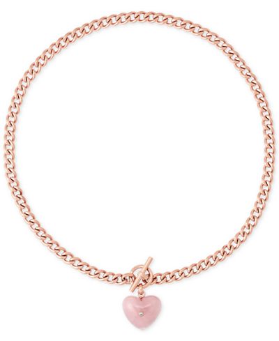 Michael Kors Rose Gold-Tone Heart Stone Pendant Necklace