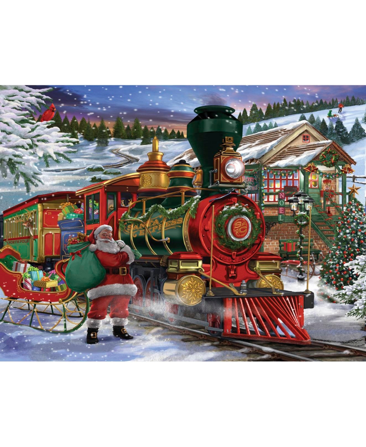 SunsOut Santa at the Station Christmas 300 Piece Jigsaw Puzzle, Ages 15+