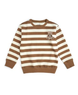 Toddler Boy's (2T-4T) Teddy Bear Patch Striped Sweatshirt.
