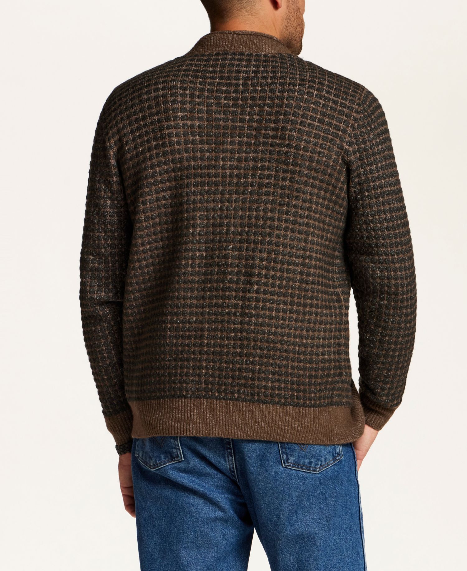 Men's Grid V-Neck Long-Sleeve Cardigan