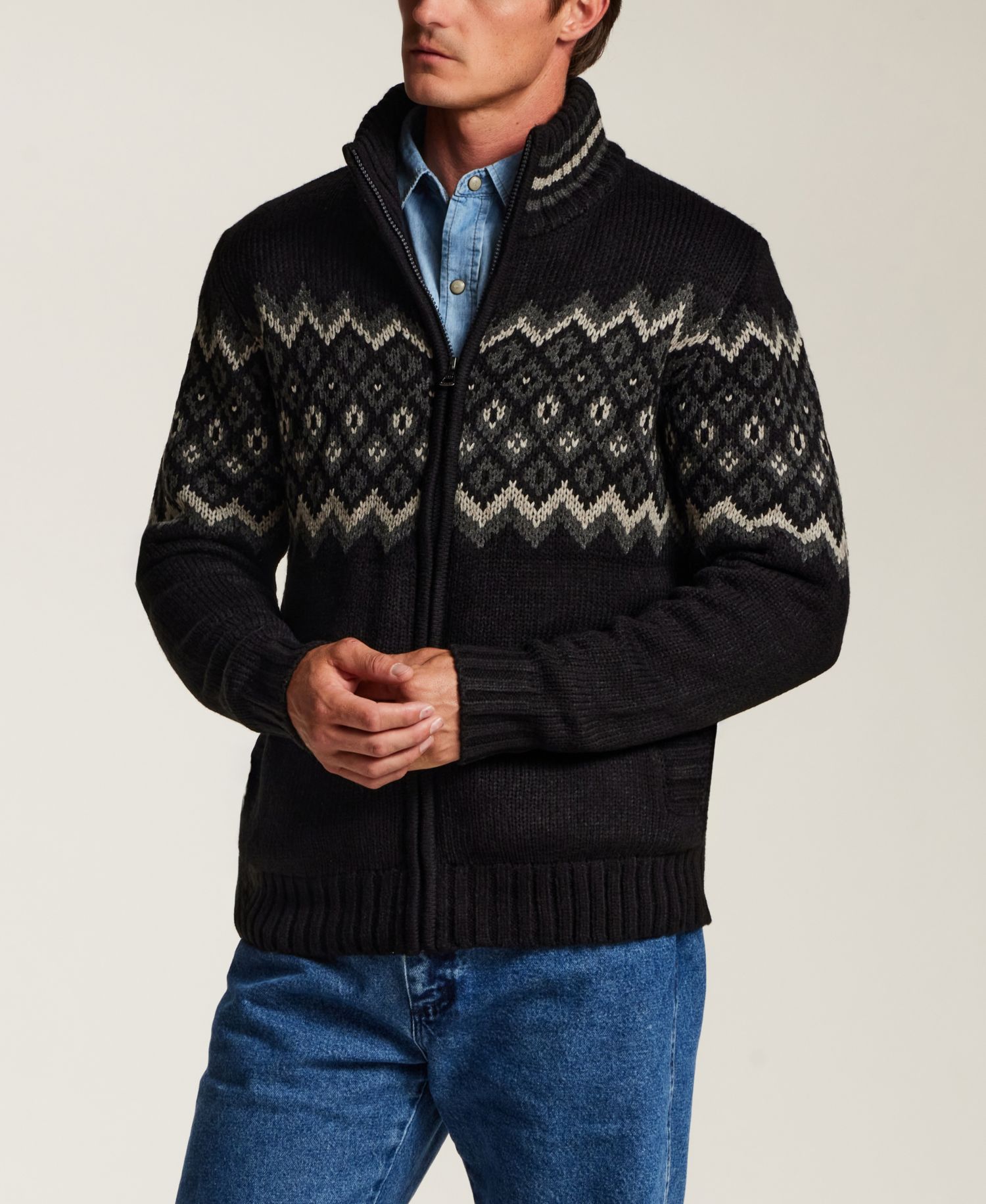Men's Sherpa-Lined Full Zip Mock Neck Sweater Jacket