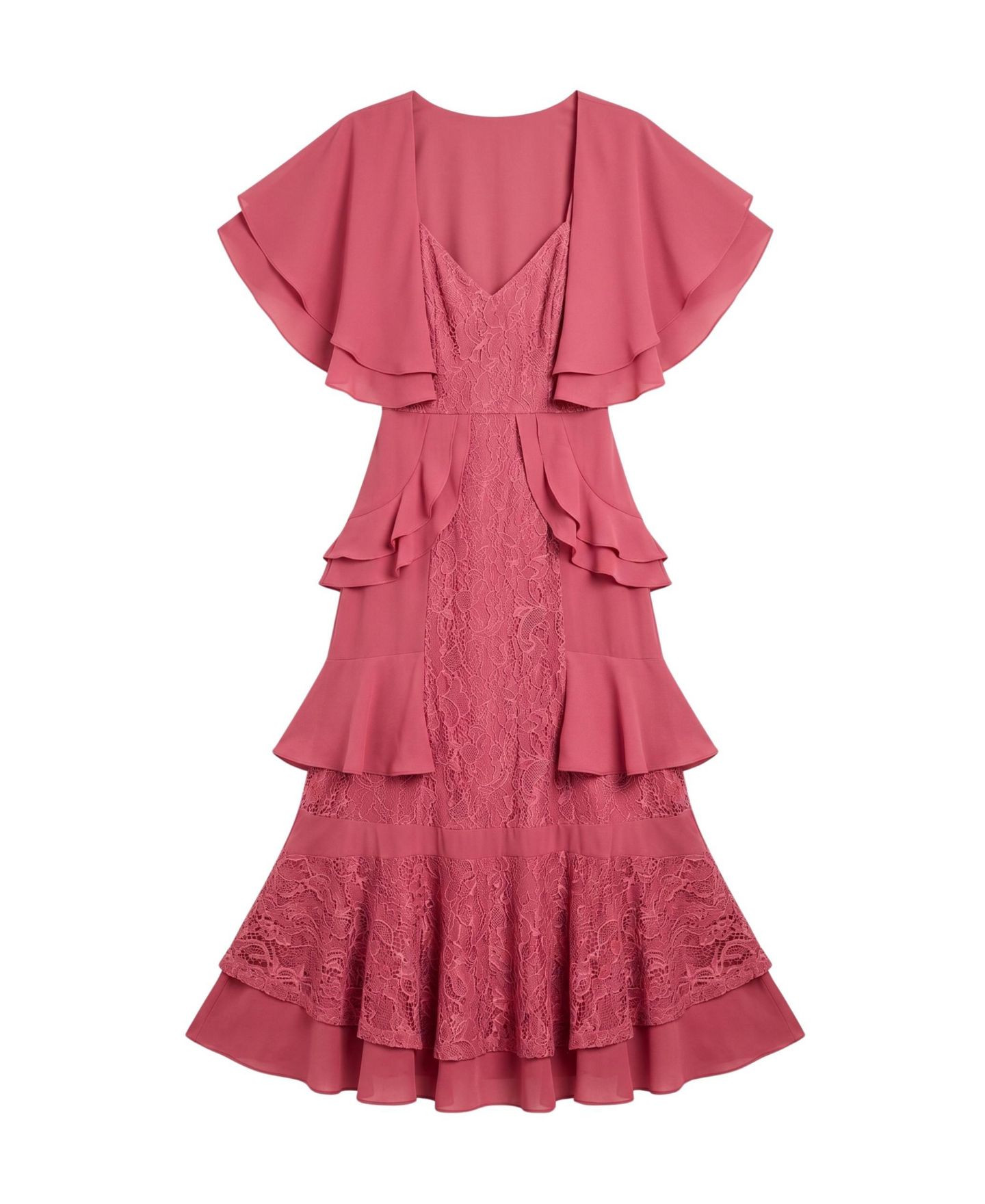 Женское платье Oasis Lace Ruffle V-Neck, цвет: Пустынный розовый — фото 5