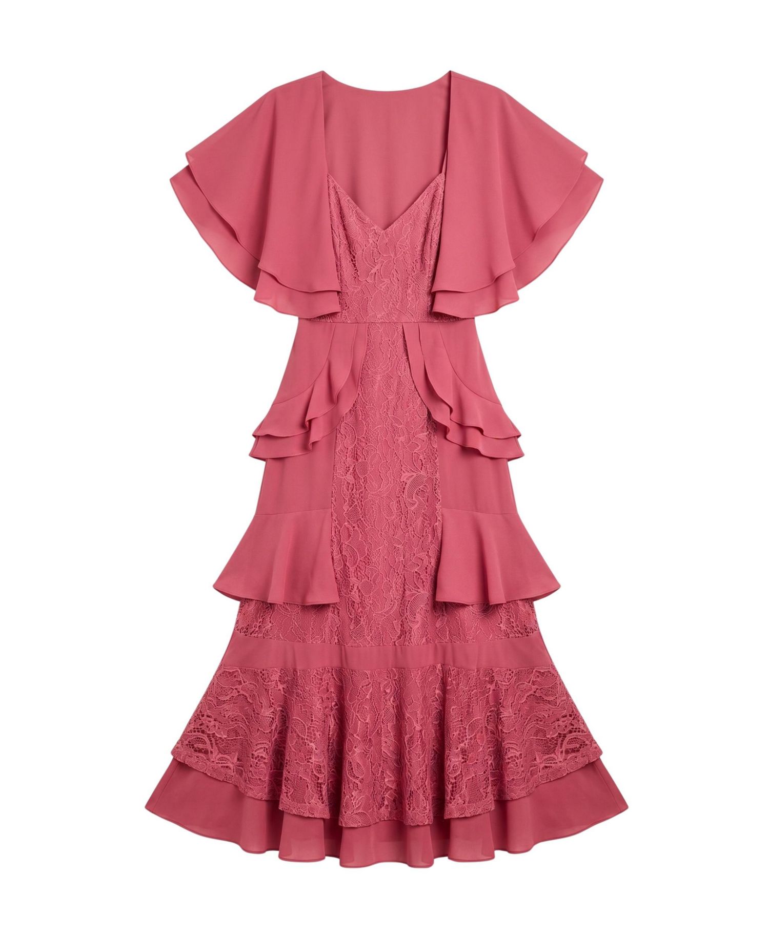 Women's Lace Ruffle V-Neck Dress