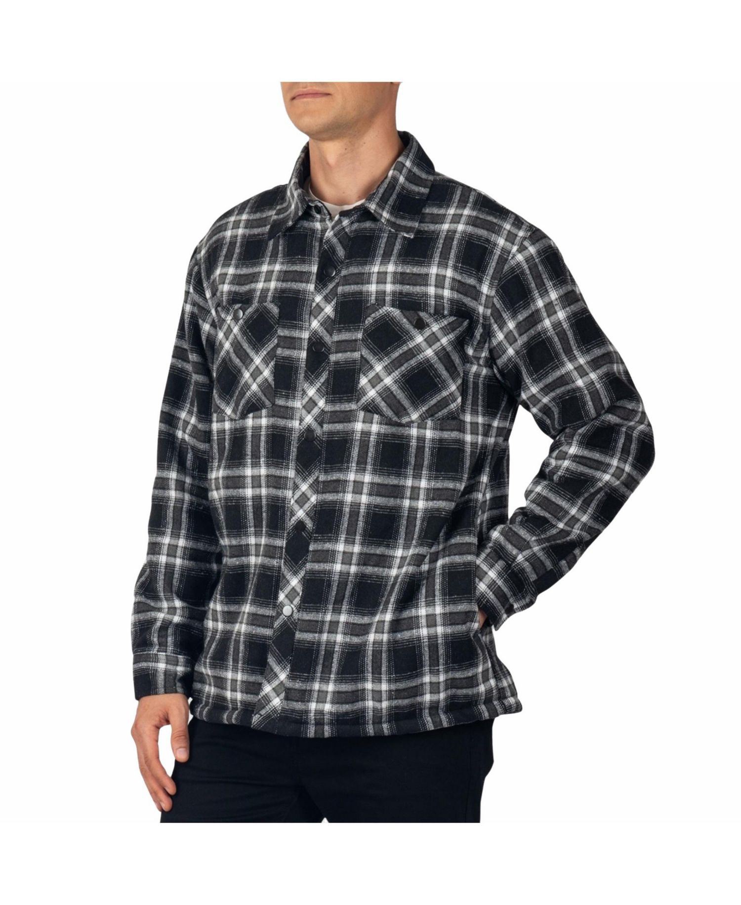 Men's Josh Plaid Fleece-Lined Snap-Button Flannel Shirt Jacket