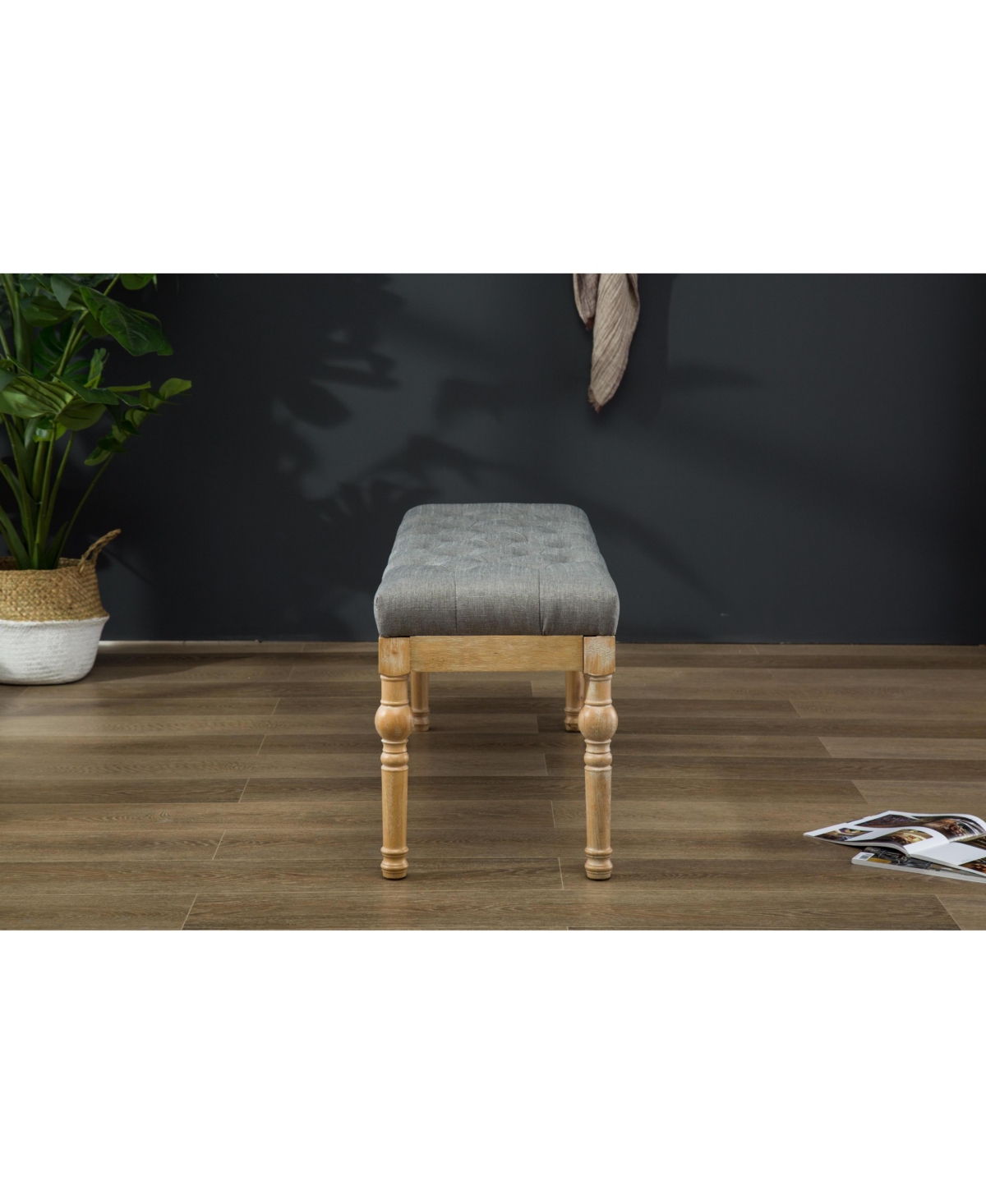 Flynama 48" Linen Tufted Dining Bench - Solid Hardwood Turned Legs for Traditional Dining