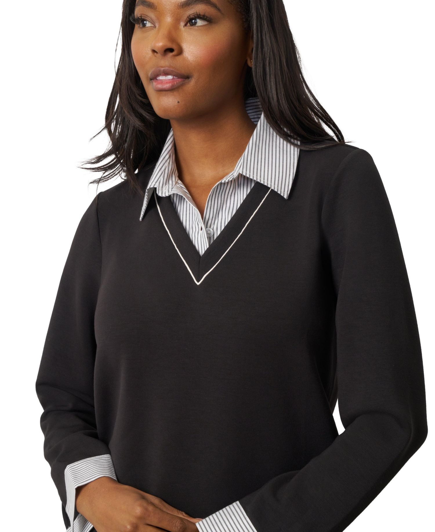 Women's Long-Sleeve Layered V-Neck Top