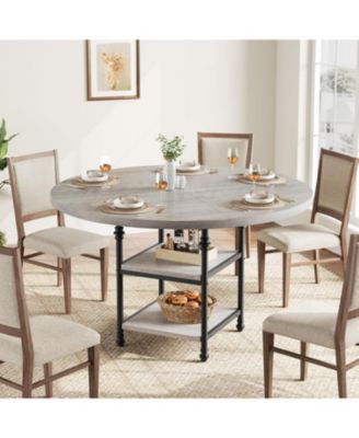 Kitchen Table Round Dining Table for 4 47.2 Inch Roman Column Dining Table