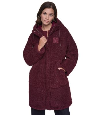 Women's Faux-Sherpa Mix Media Hooded Jacket With Cire Diamond-Quilted Back