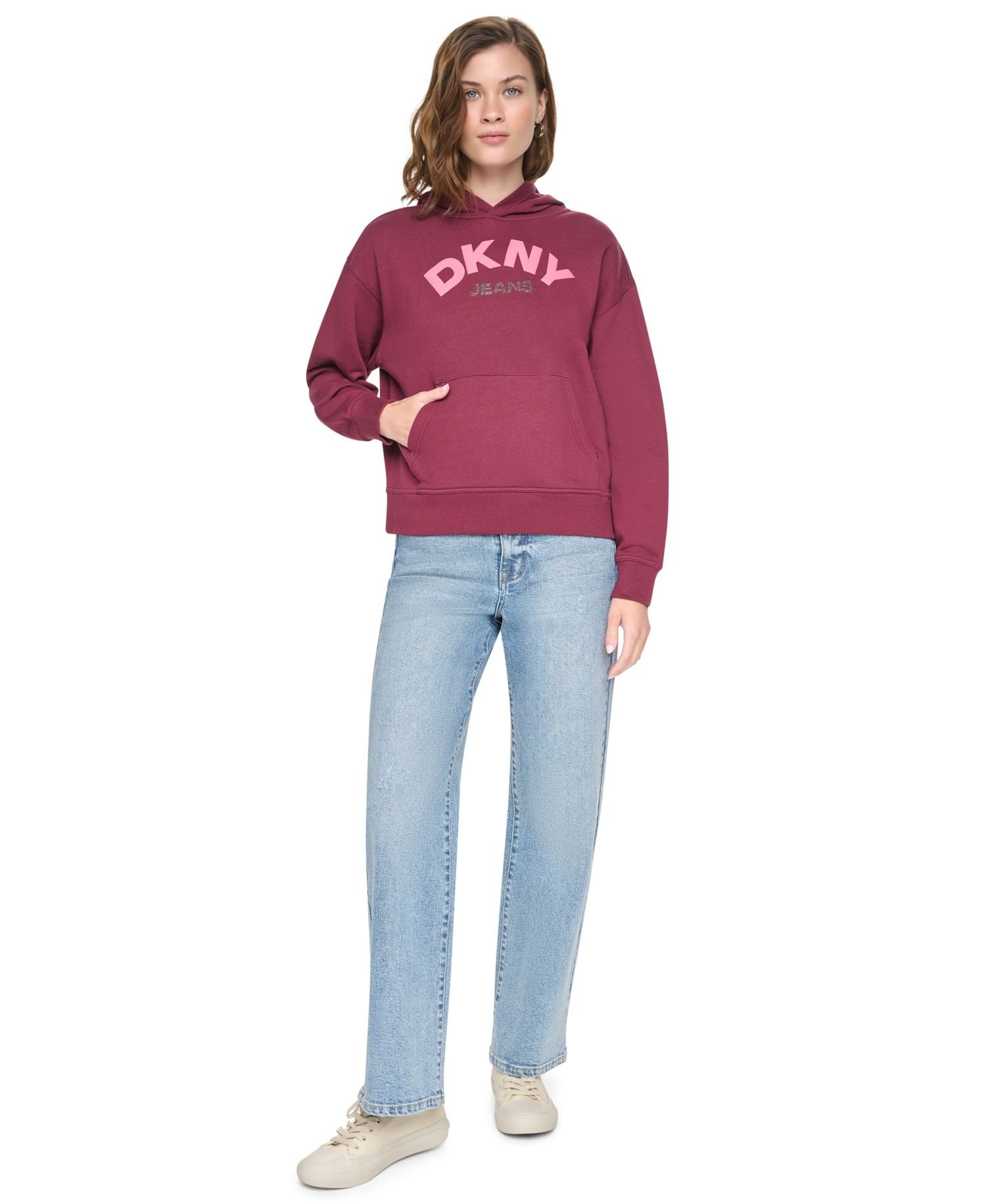 Women's Long-Sleeve Rhinestone-Logo Puff-Graphic Hoodie