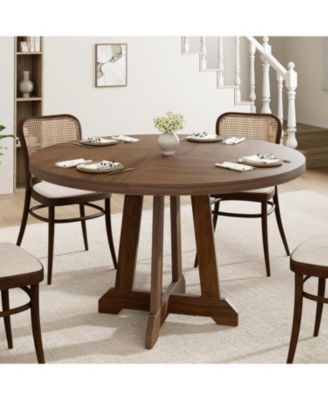 47" Round Dining Table for 4, Wood Top with Cross Base