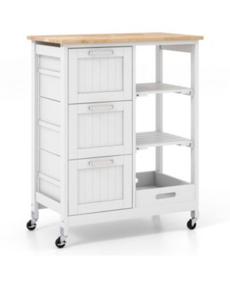 Rolling Kitchen Island Utility Storage Cart with 3 Large Drawers and Removable Tray
