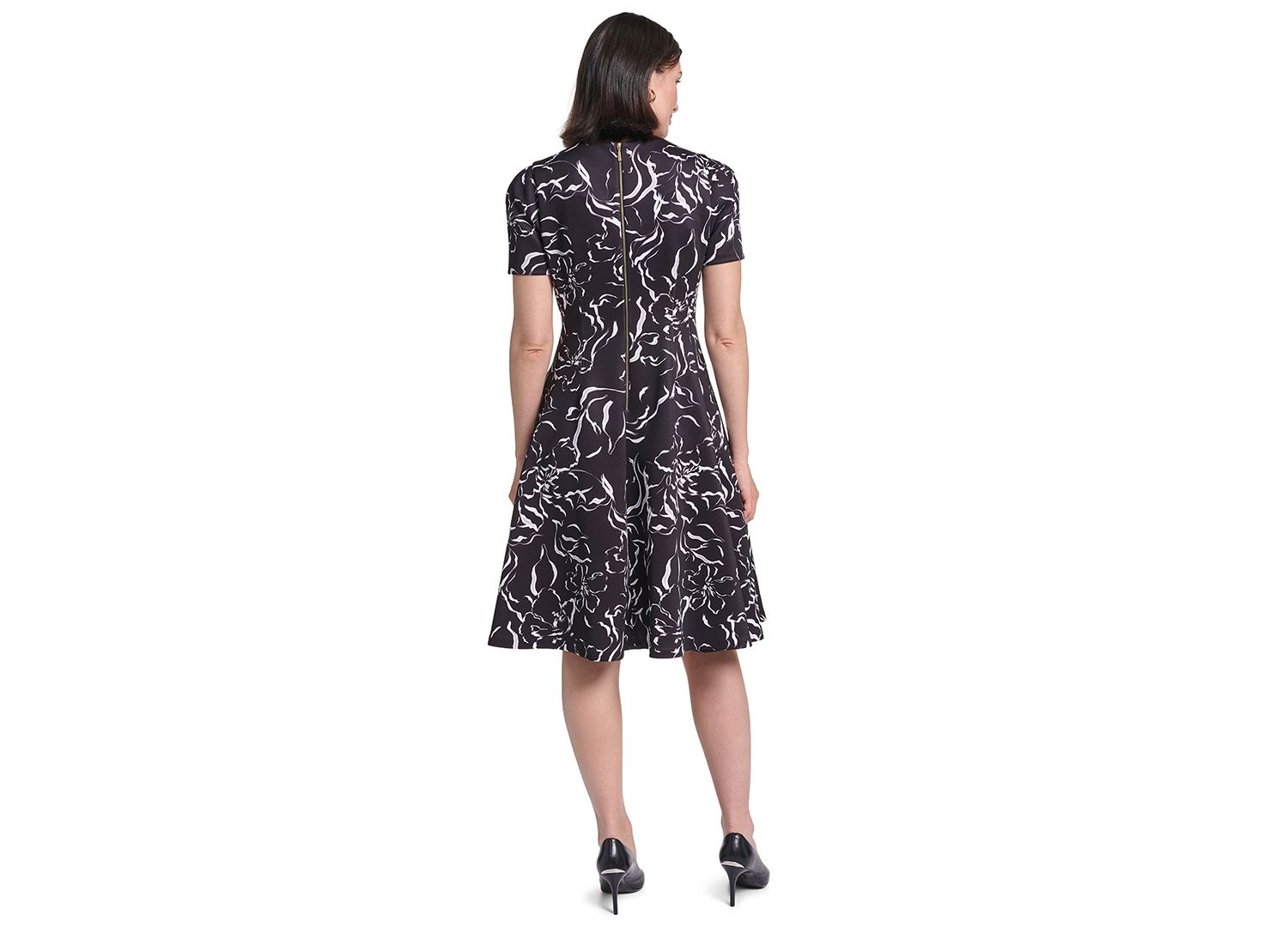 Petite Short-Sleeve Floral-Print Fit & Flare Midi Dress