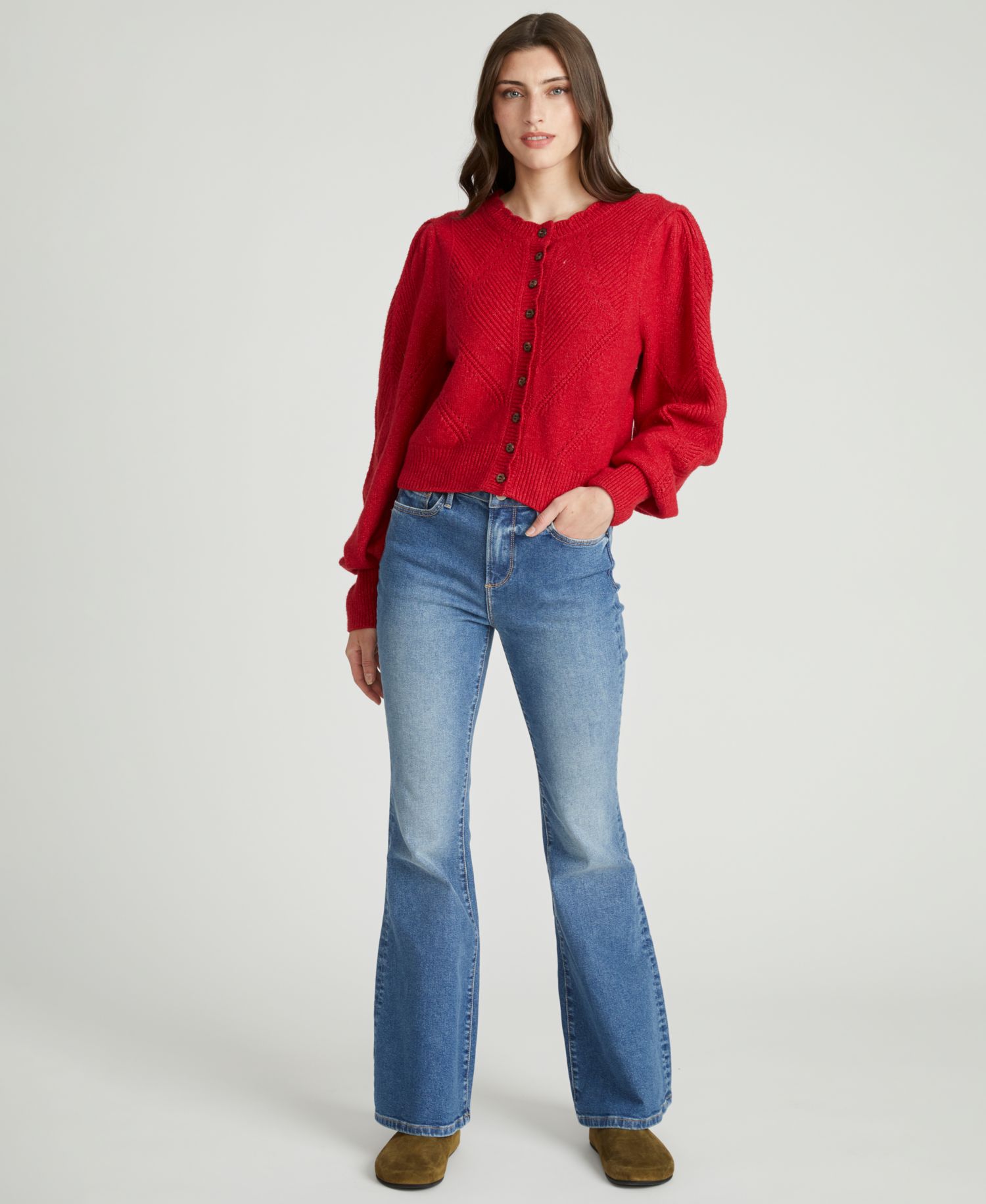 Women's Pointelle Wooden-Floral Button Cardigan
