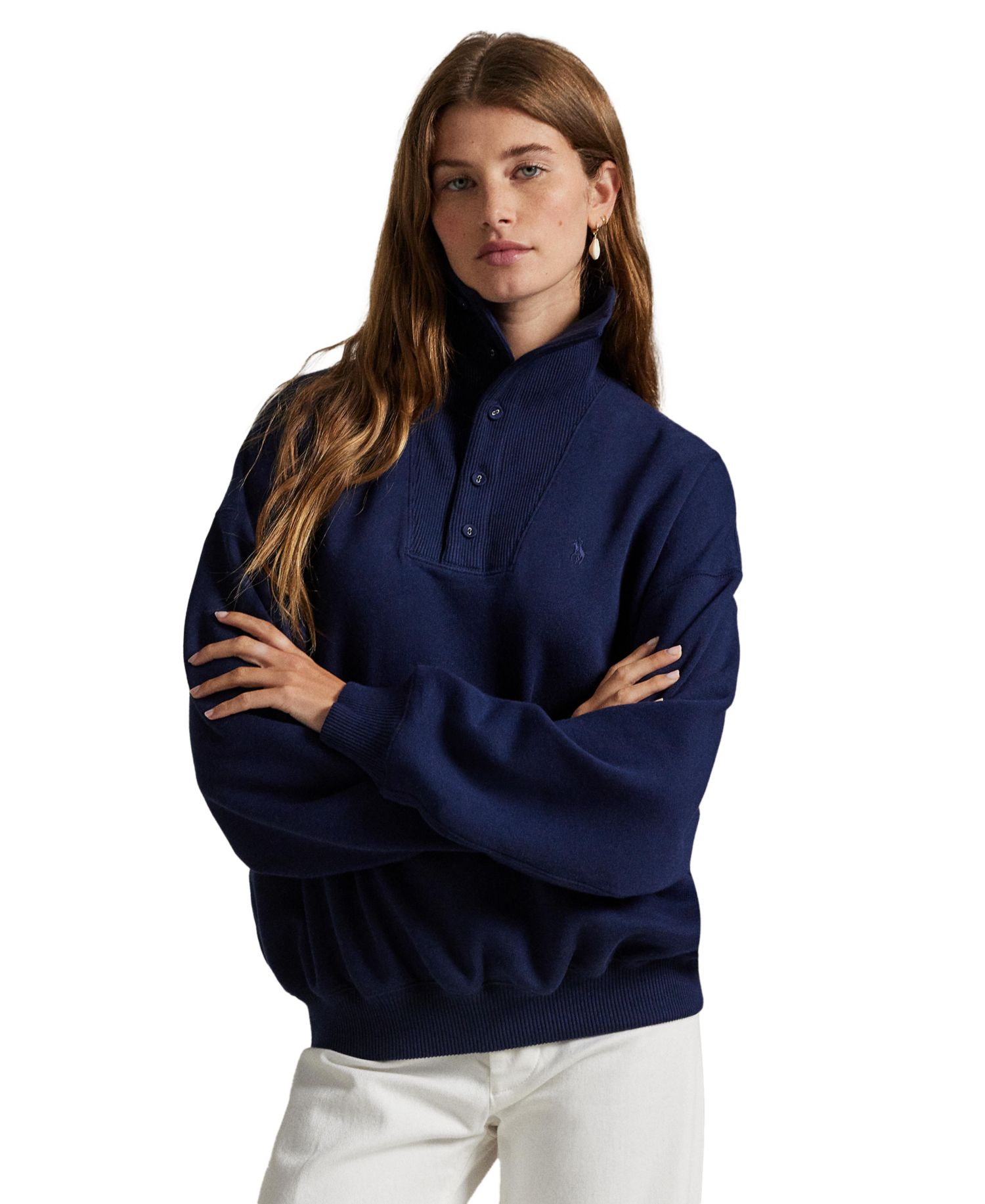 Women's Arctic Ribbed Mock Neck Long-Sleeve Fleece Pullover Sweatshirt