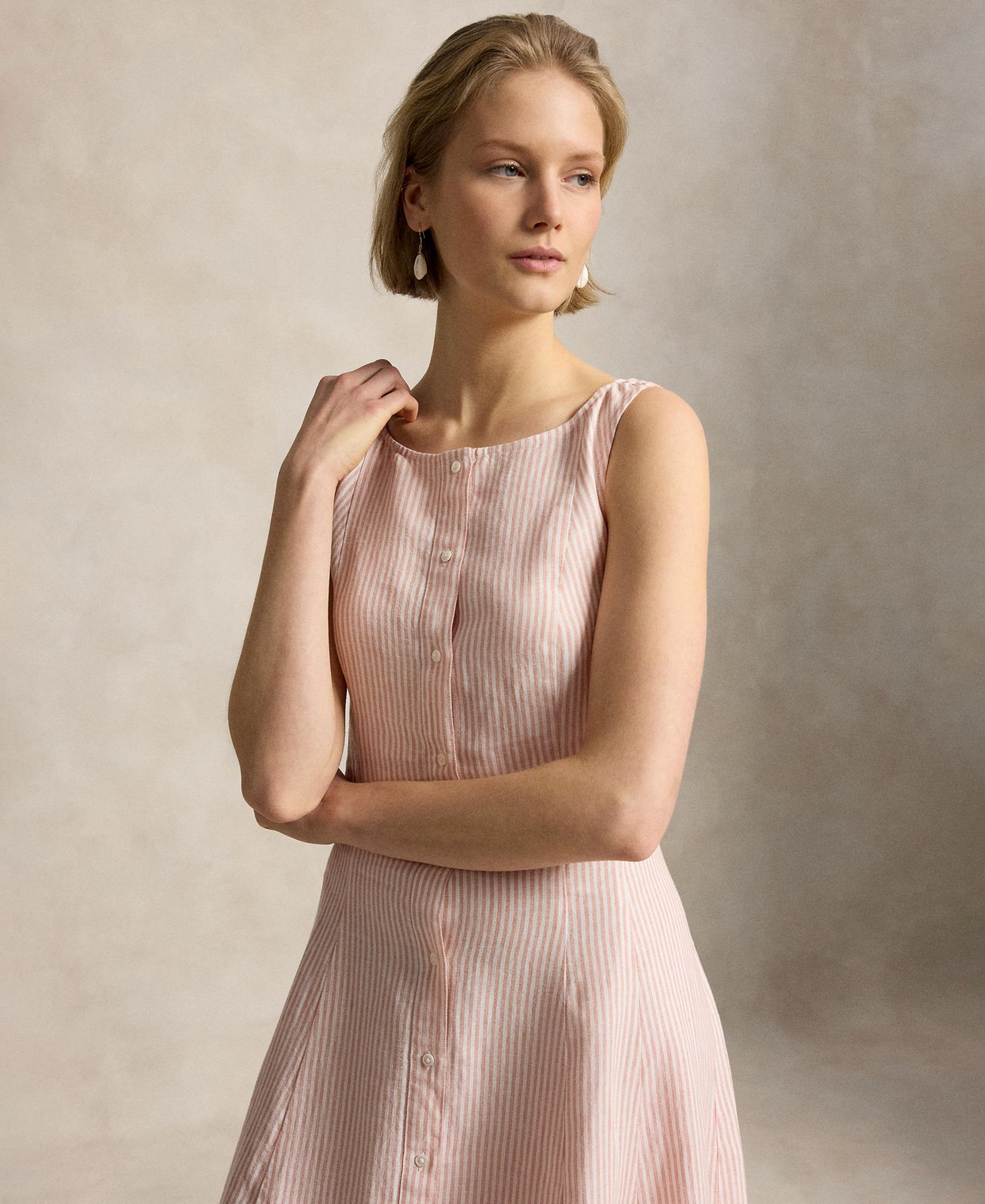 Women's Striped Fit-and-Flare Linen Midi Dress