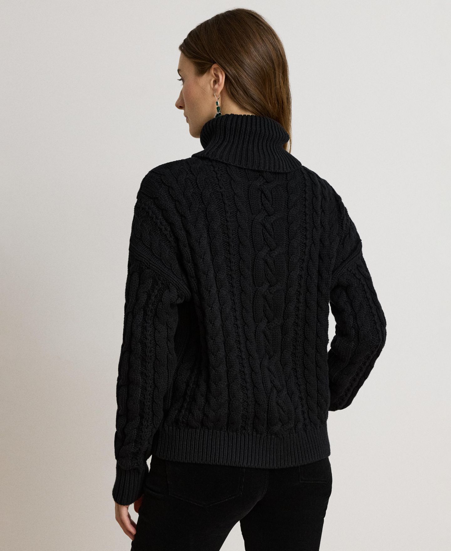 Женский свитер Lauren Ralph Lauren Cable-Knit Cotton Turtleneck, цвет: Чёрный — фото 6