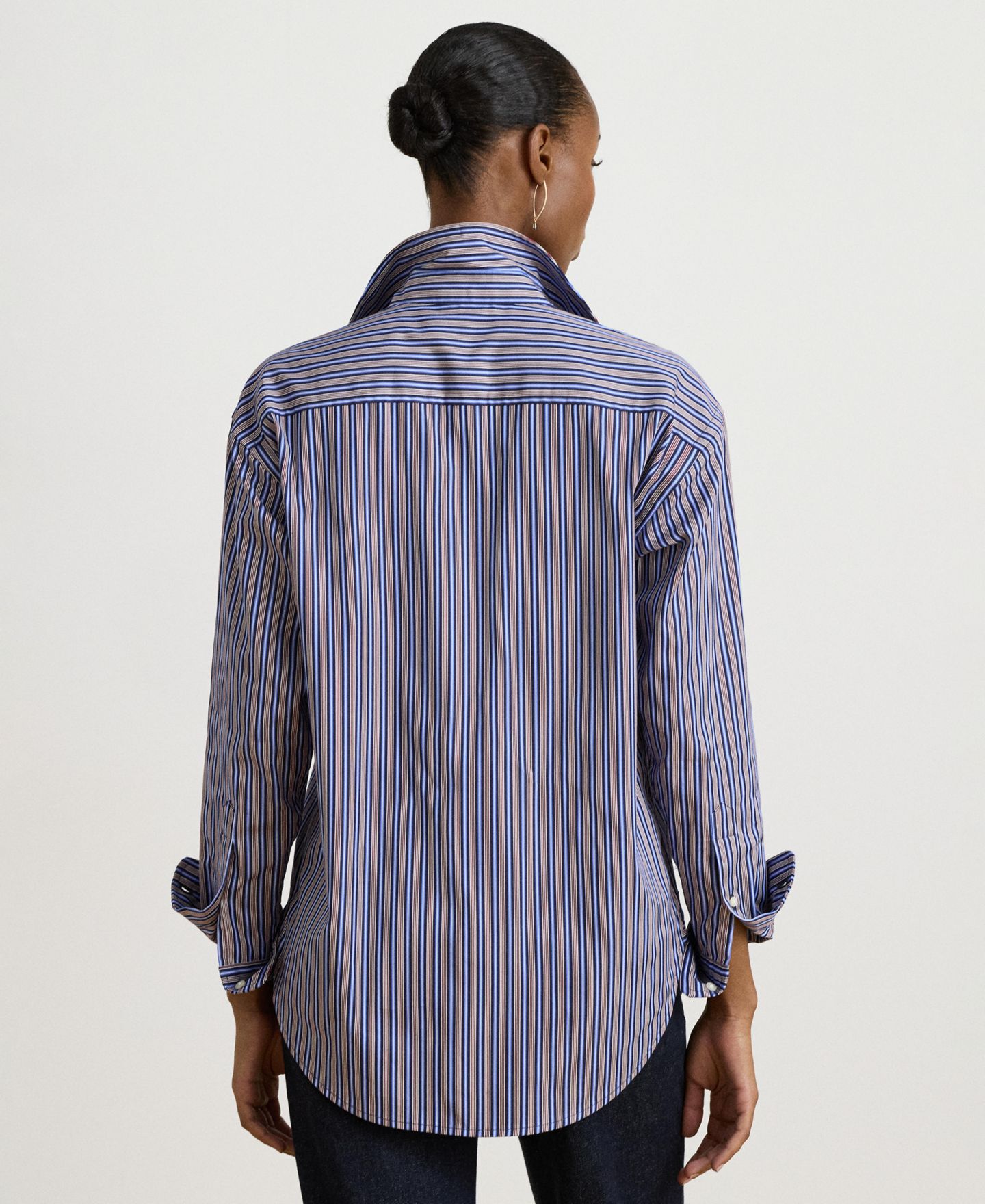 Женская рубашка Lauren Ralph Lauren Striped Point-Collar Relaxed-Fit Button-Down, цвет: Тёмно-синий / Оранжевый разноцветный — фото 6