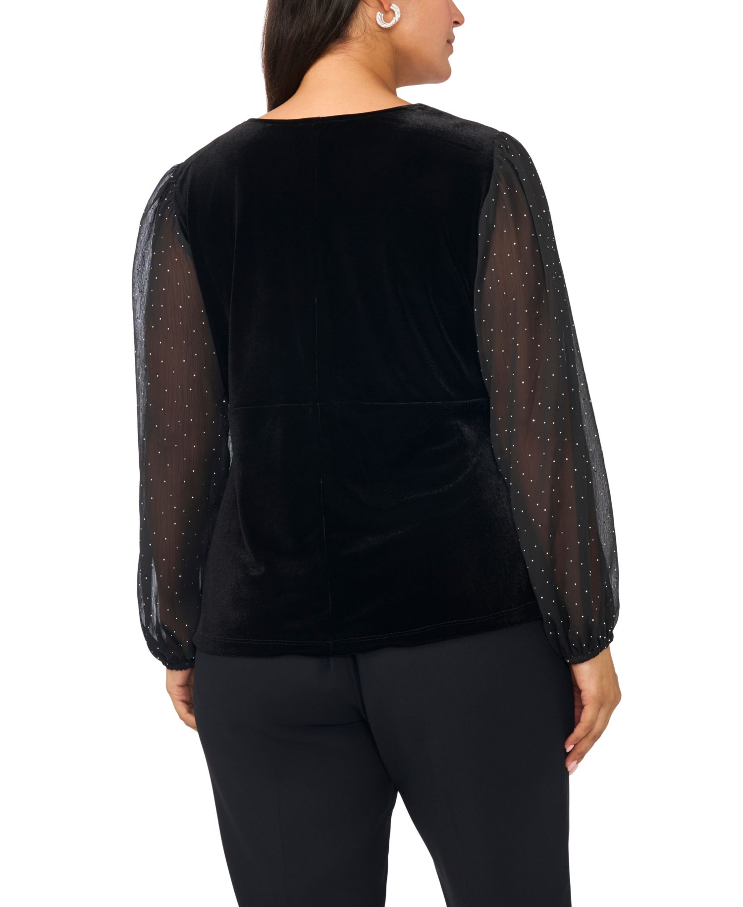 Plus Size Surplice Velvet Ruched Long-Sleeve Blouse