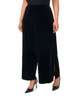 Plus Size Velvet Wide-Leg Side-Slit Pants