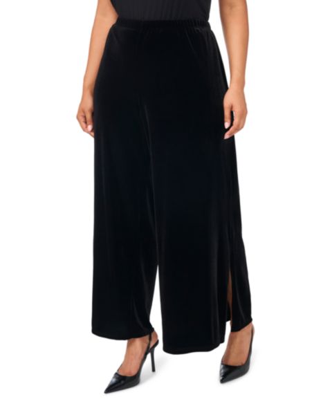 Женские брюки MSK Plus Size Velvet Wide-Leg Side-Slit, цвет: Насыщенный чёрный