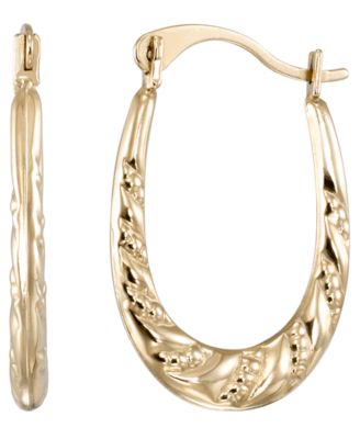 High Polished & Milgrain Oval Hoop Earrings in 10k Yellow Gold