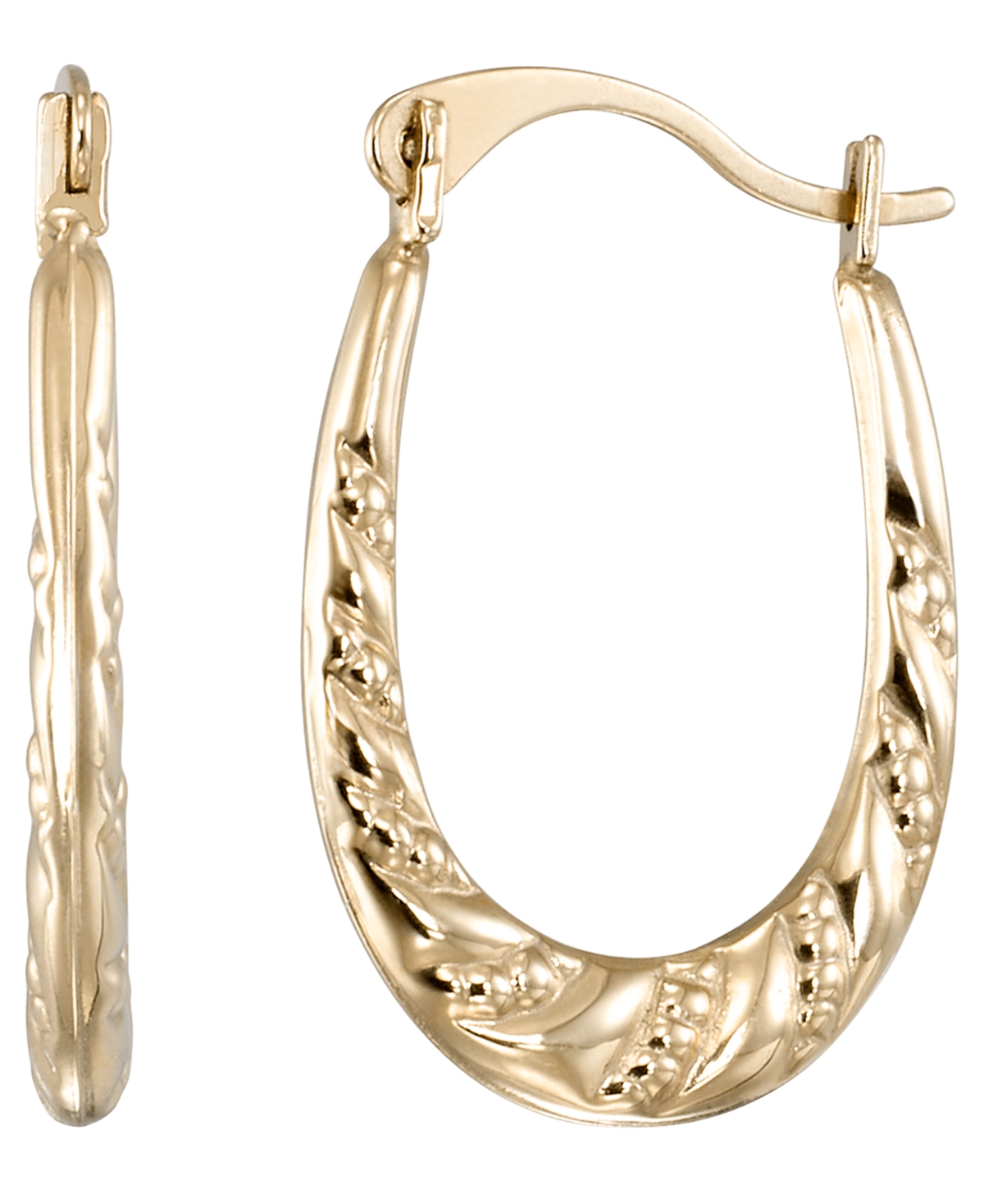 Macy's High Polished & Milgrain Oval Hoop Earrings in 10k Yellow Gold