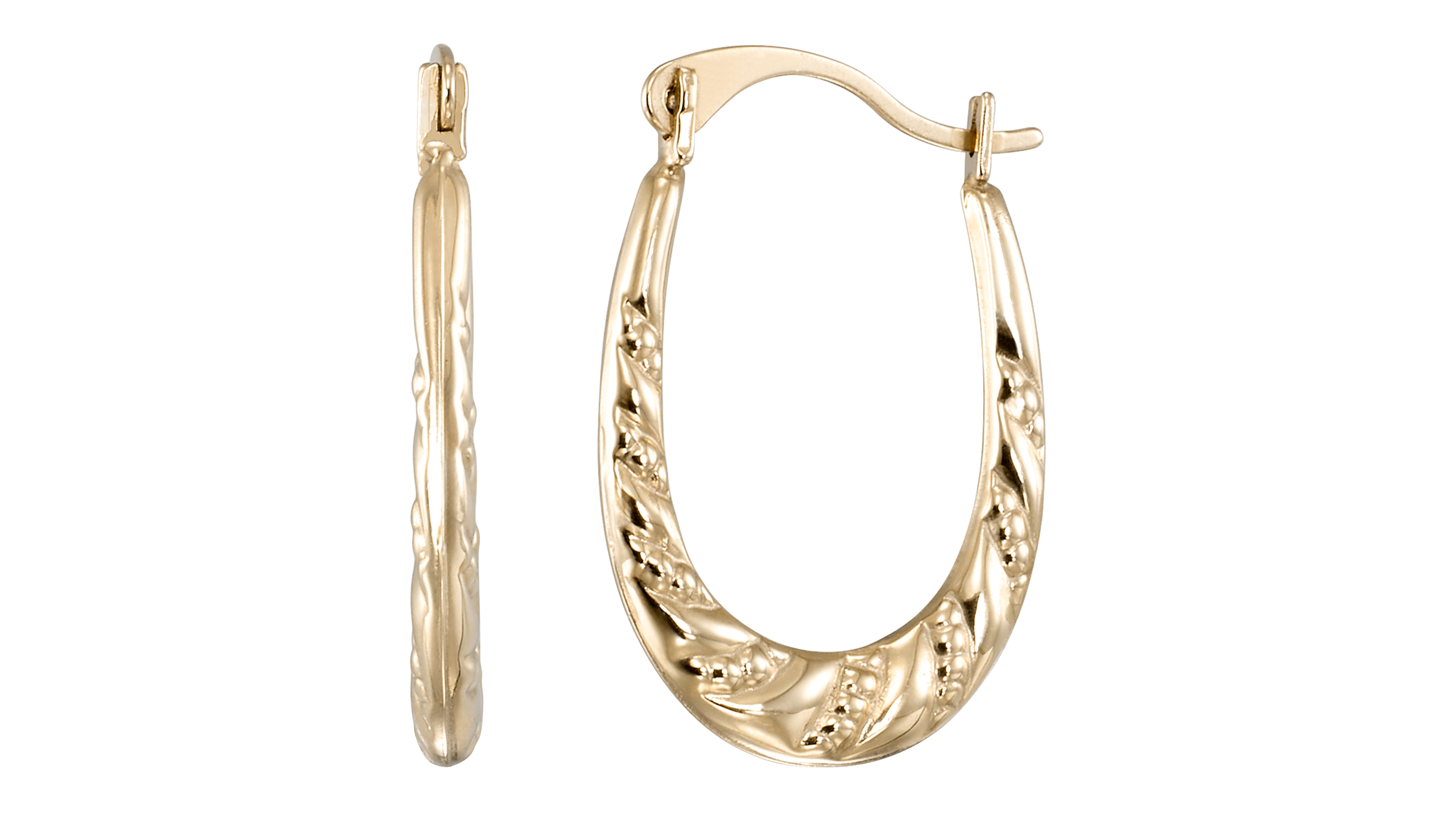 Macy's High Polished & Milgrain Oval Hoop Earrings in 10k Yellow Gold