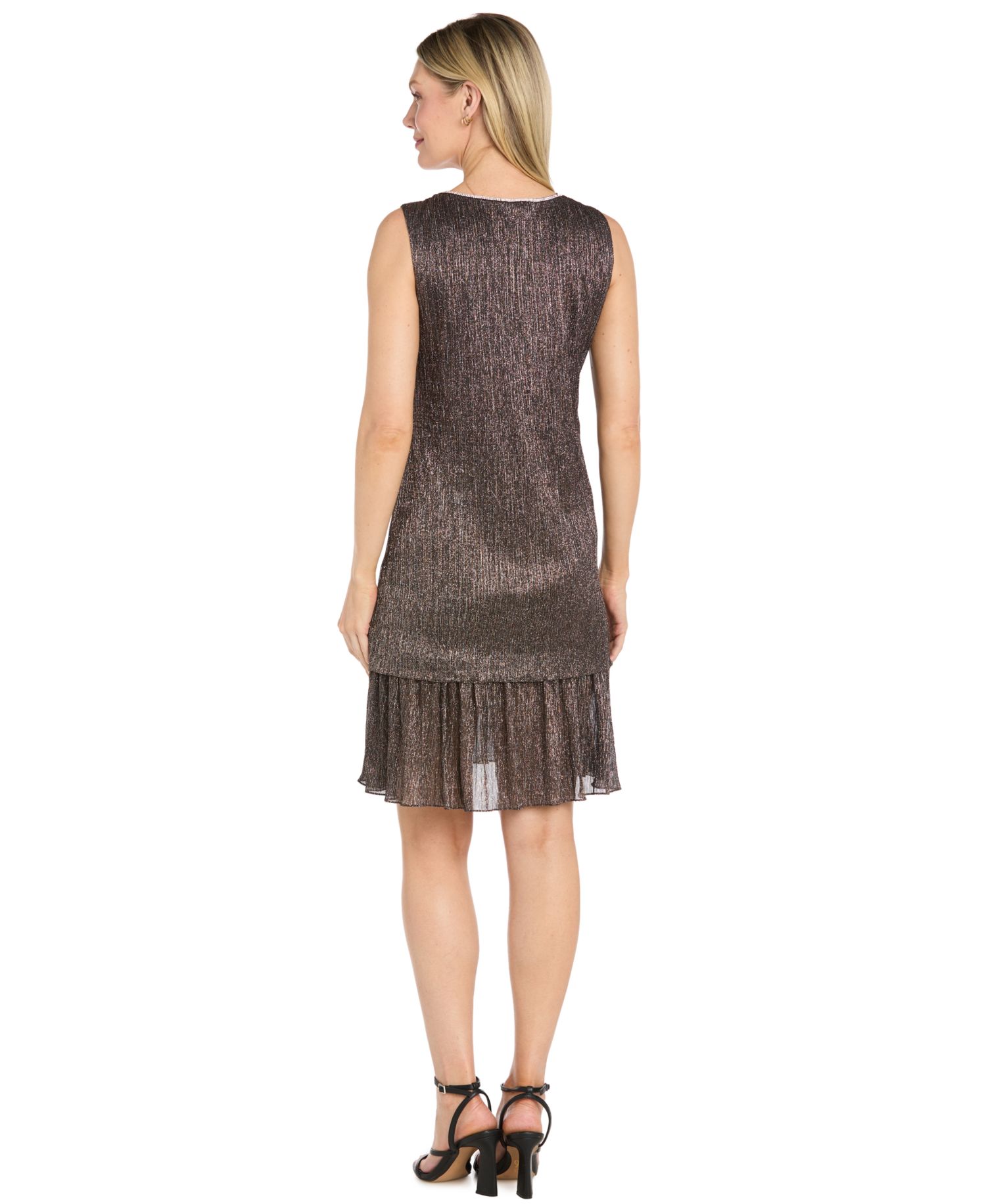 Women's Beaded Metallic-Pleat Scoop Neck 2-Piece Jacket Dress
