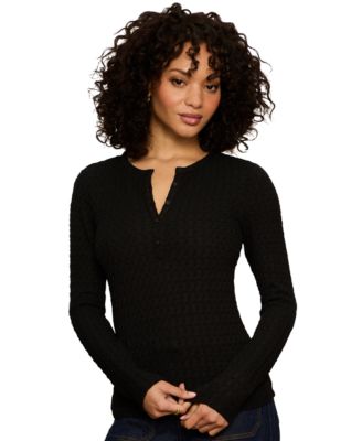 Women's Not So Basic Textured Long-Sleeve Henley Top