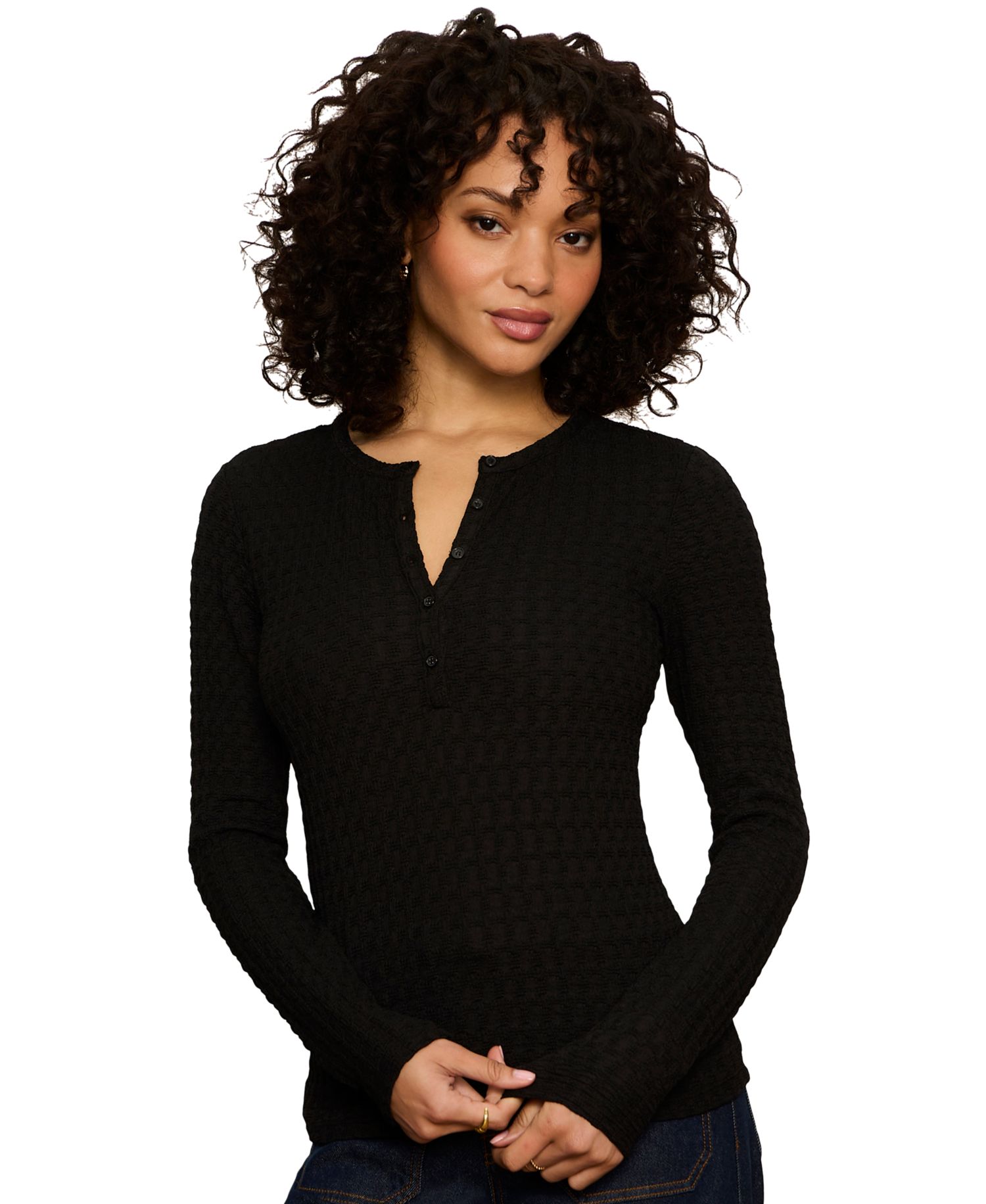 Women's Not So Basic Textured Long-Sleeve Henley Top