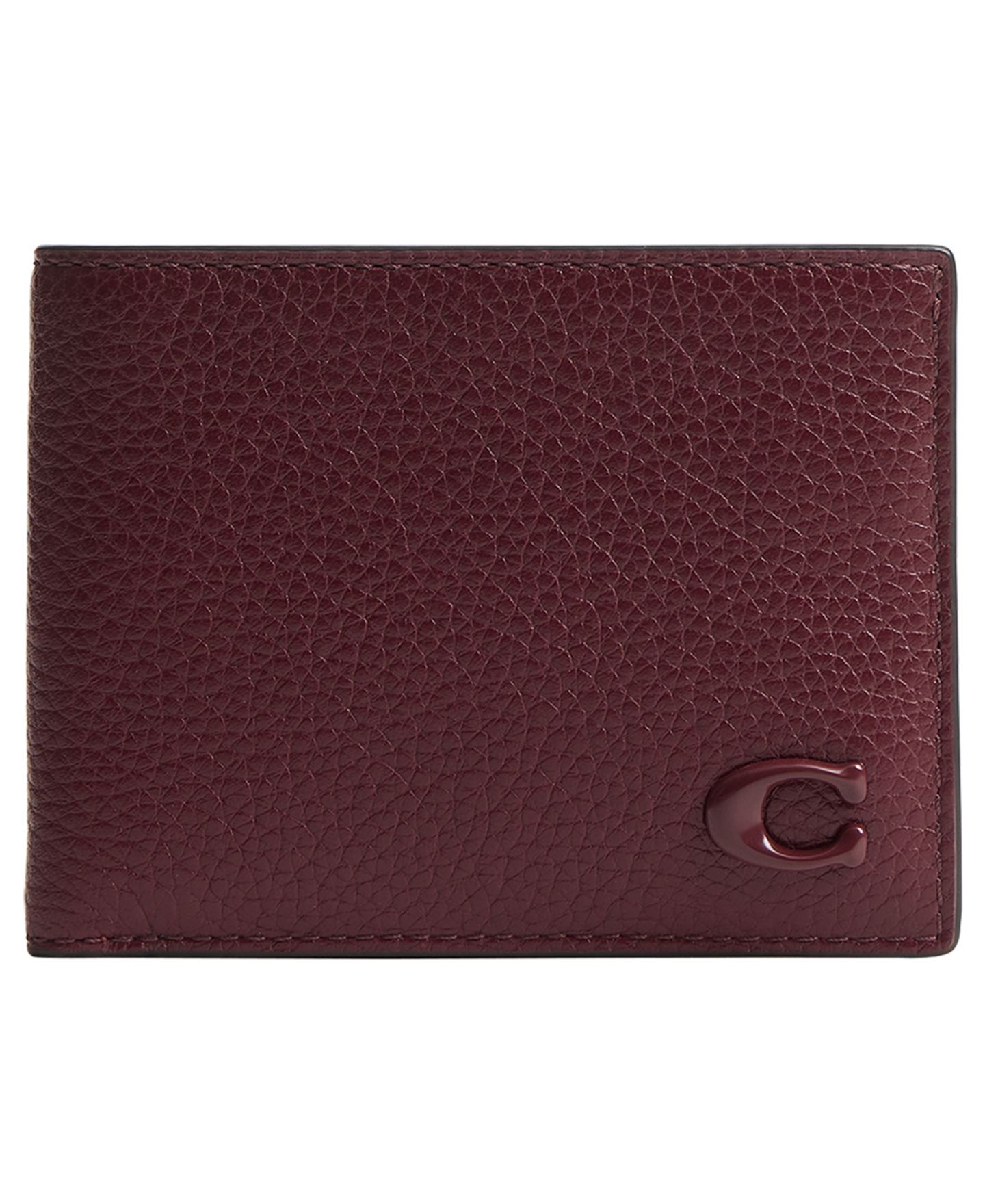Мужской кошелёк COACH Leather Billfold Wallet, цвет: Светлый тёмно-бордовый — фото 1
