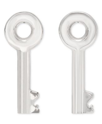 Silver-Tone Key Stud Earrings