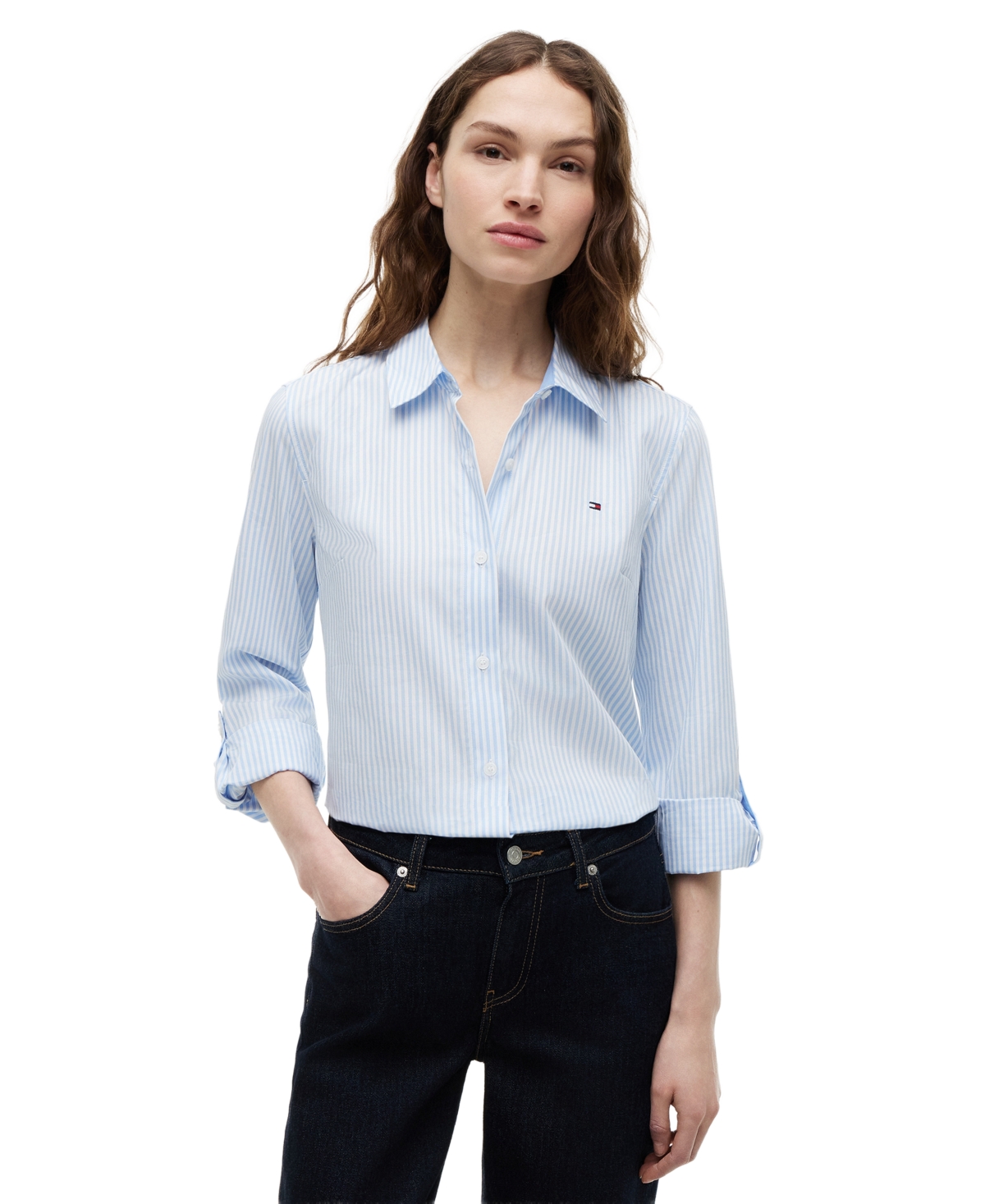 Tommy Hilfiger Women's Classic Poplin Roll-Tab Long-Sleeve Shirt