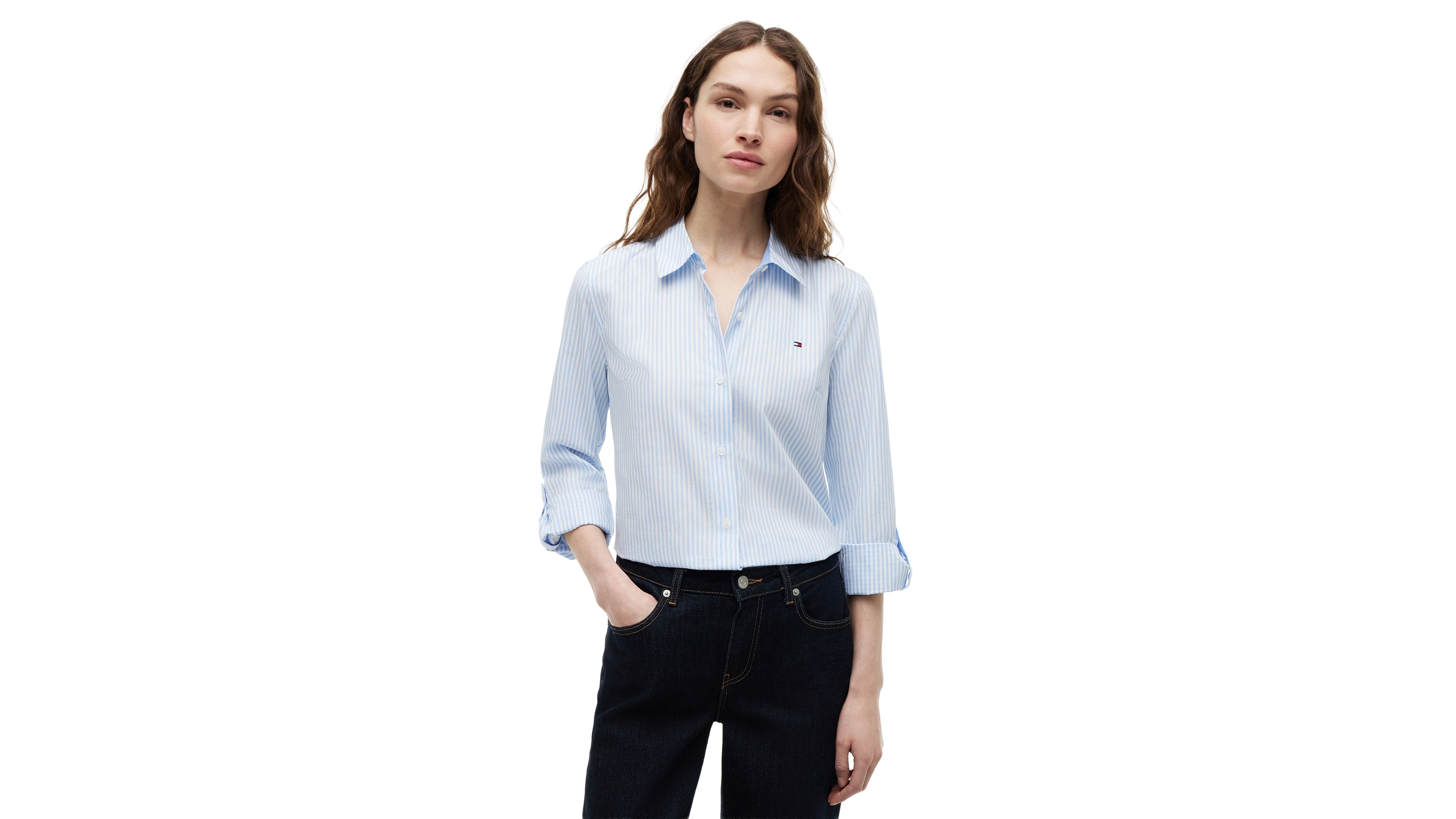 Tommy Hilfiger Women's Classic Poplin Roll-Tab Long-Sleeve Shirt