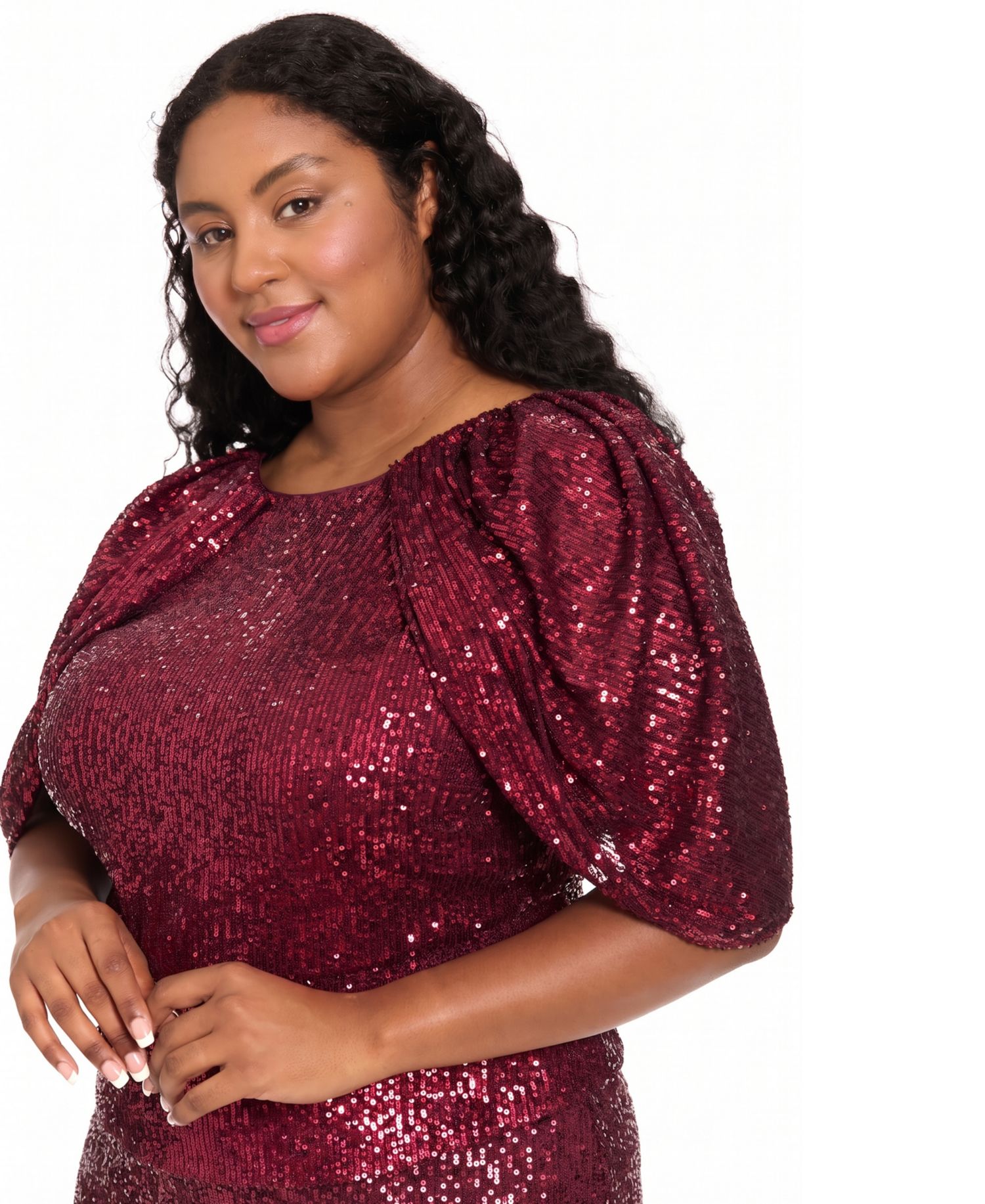 Plus Size Sequin Draped-Sleeve Top