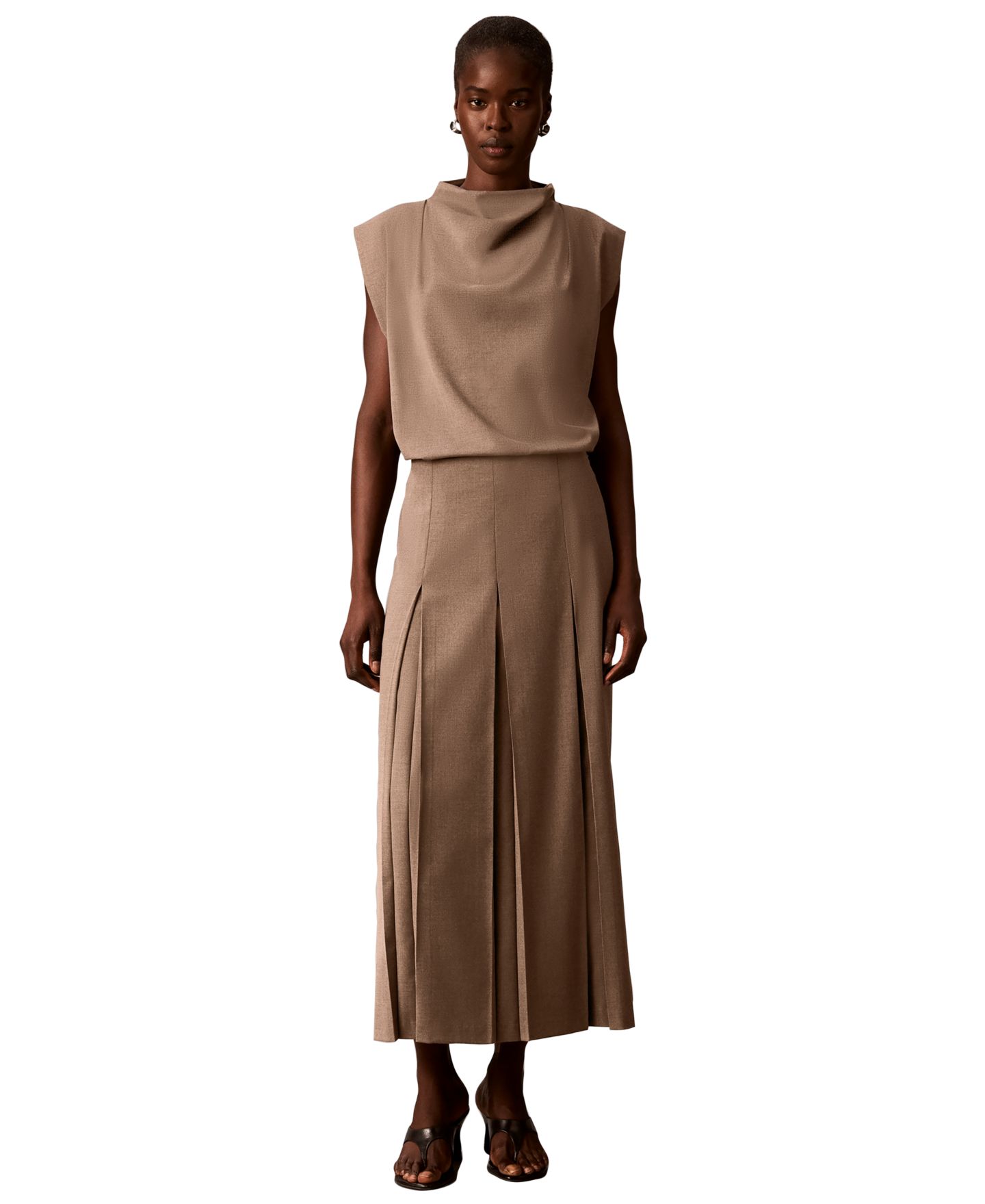 Женская юбка Calvin Klein Side Zip Inverted Pleat High-Waisted Midi, цвет: Железный меланжевый — фото 2