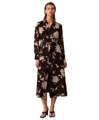 Women's Long-Sleeve Floral-Print Midi Dress