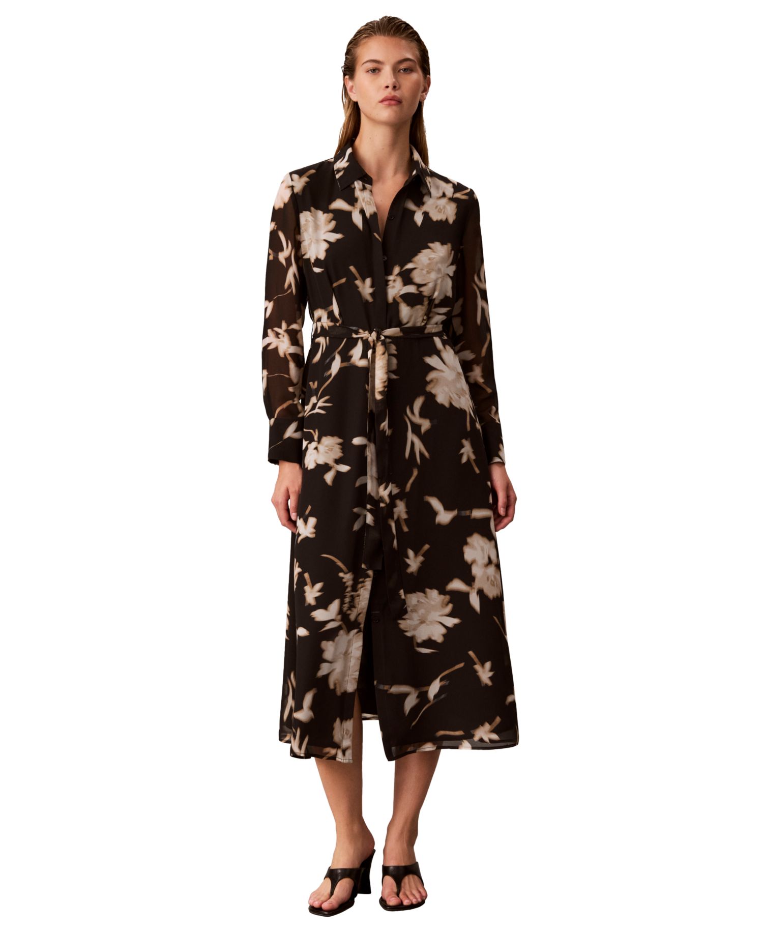 Women's Long-Sleeve Floral-Print Midi Dress