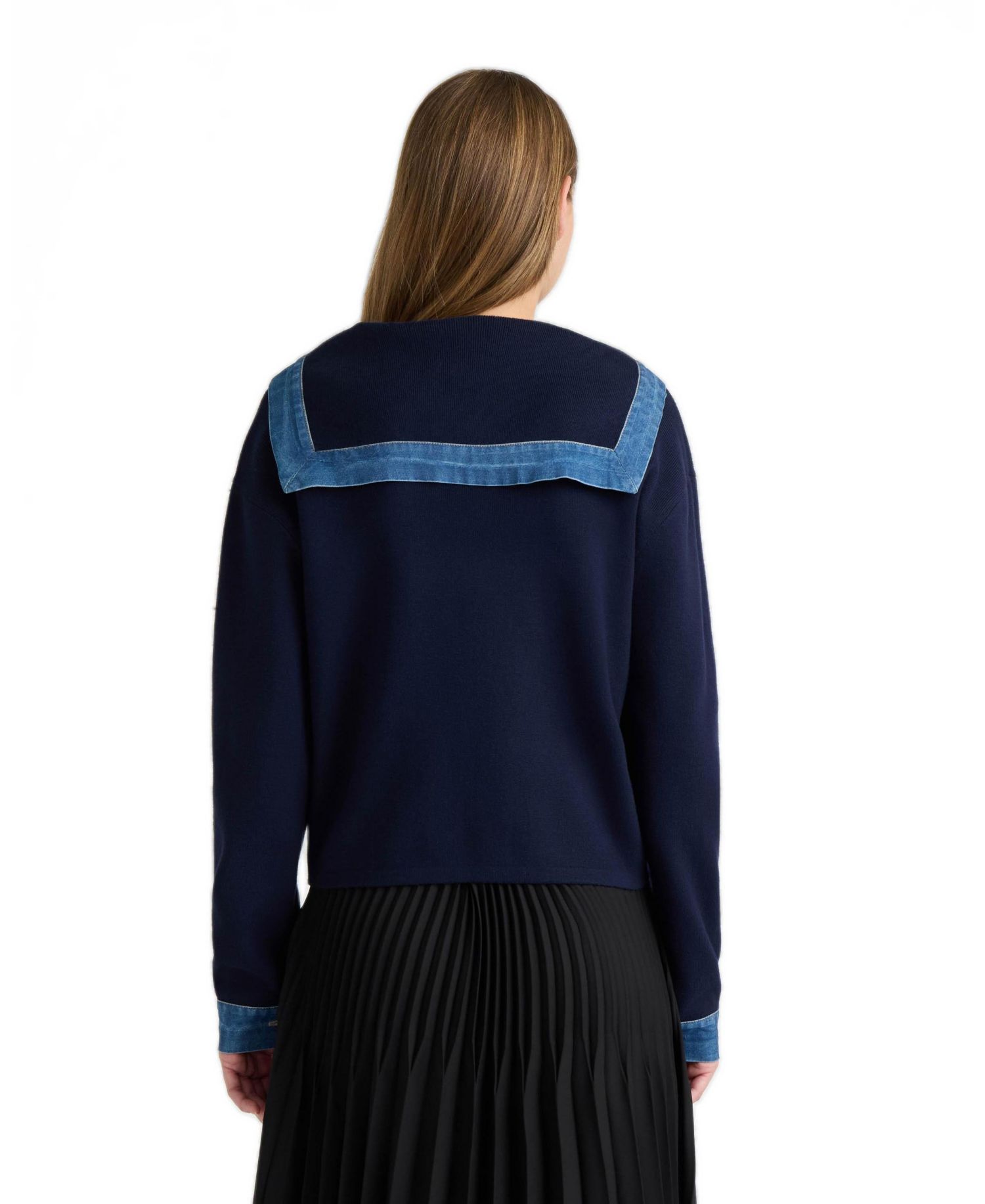 Women's Sailor Collar Denim-Detailing Cardigan