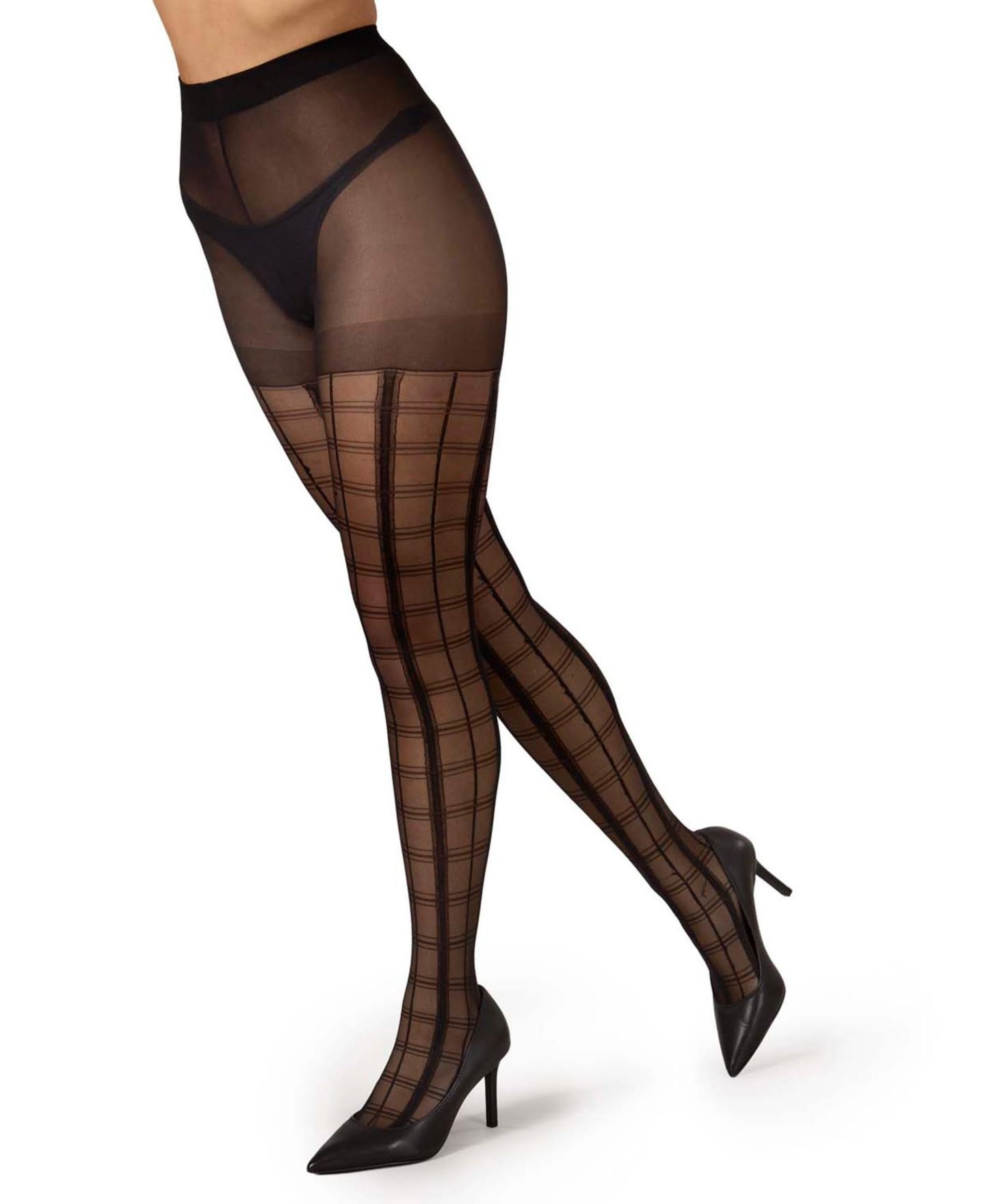 Женские колготки MeMoi Sheer Plaid Tights, цвет: Чёрный — фото 3