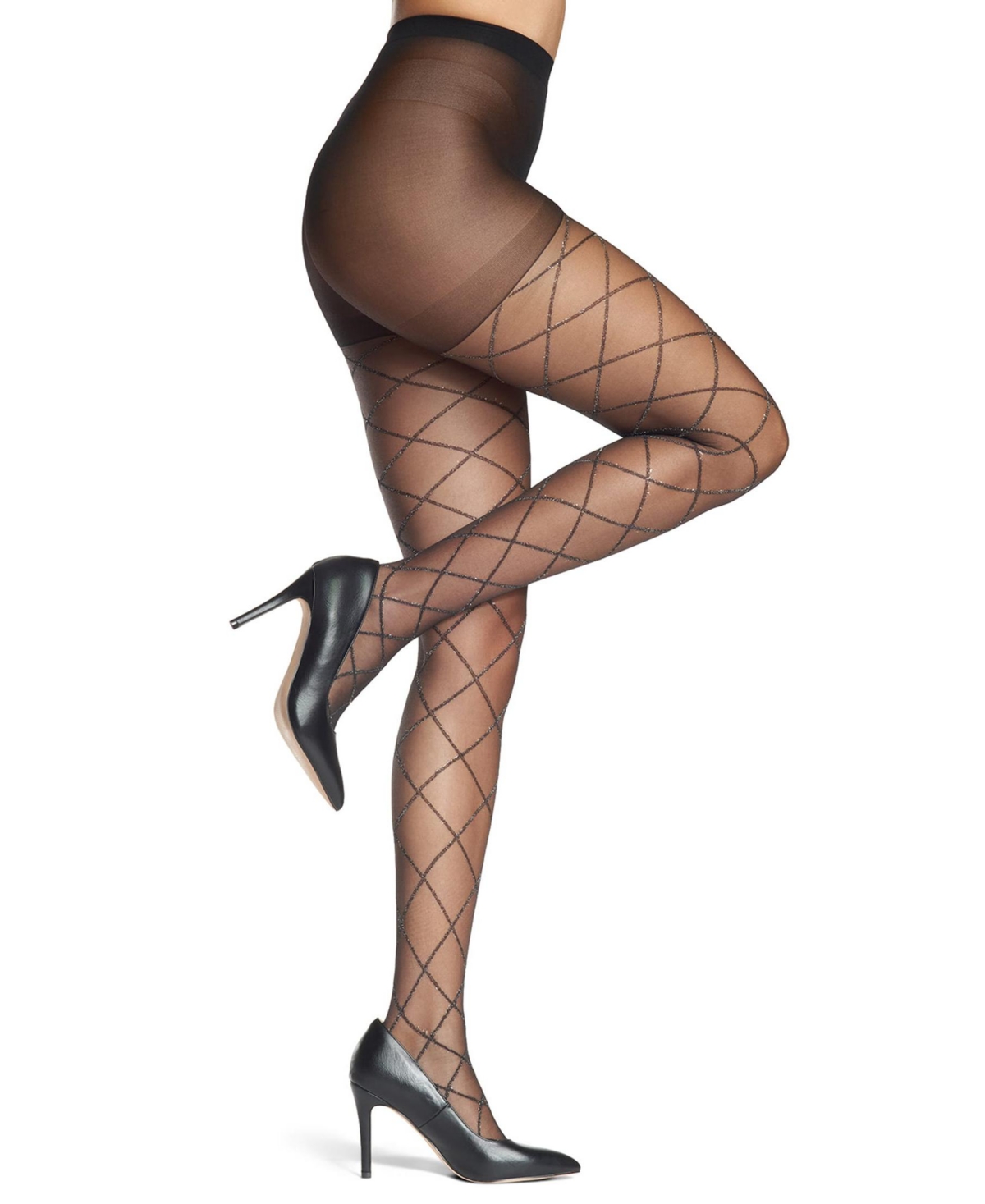 Memoi Women's Diamond Lurex Reinforced-toe Tights In Black