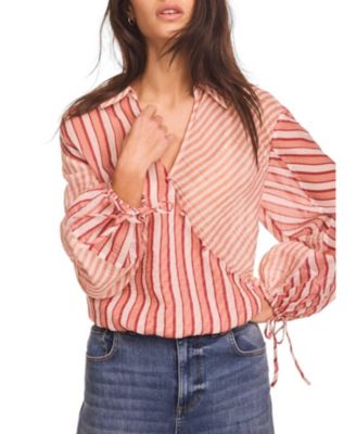Women's Long-Sleeve Striped Wrap Blouse